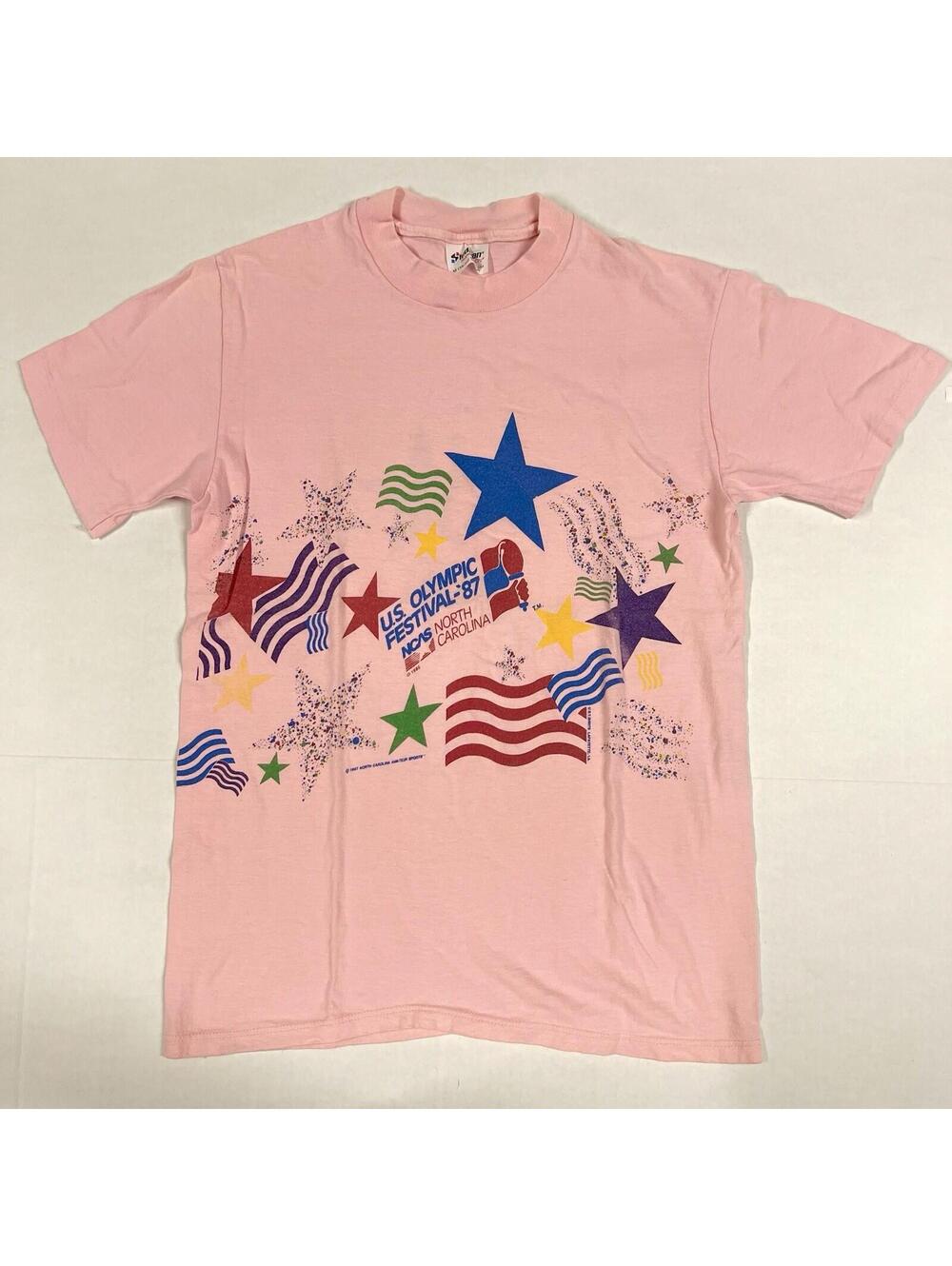 VTG US Olympic Festival North Carolina NCAS Pink 1987 M Fits S Stedman T Shirt